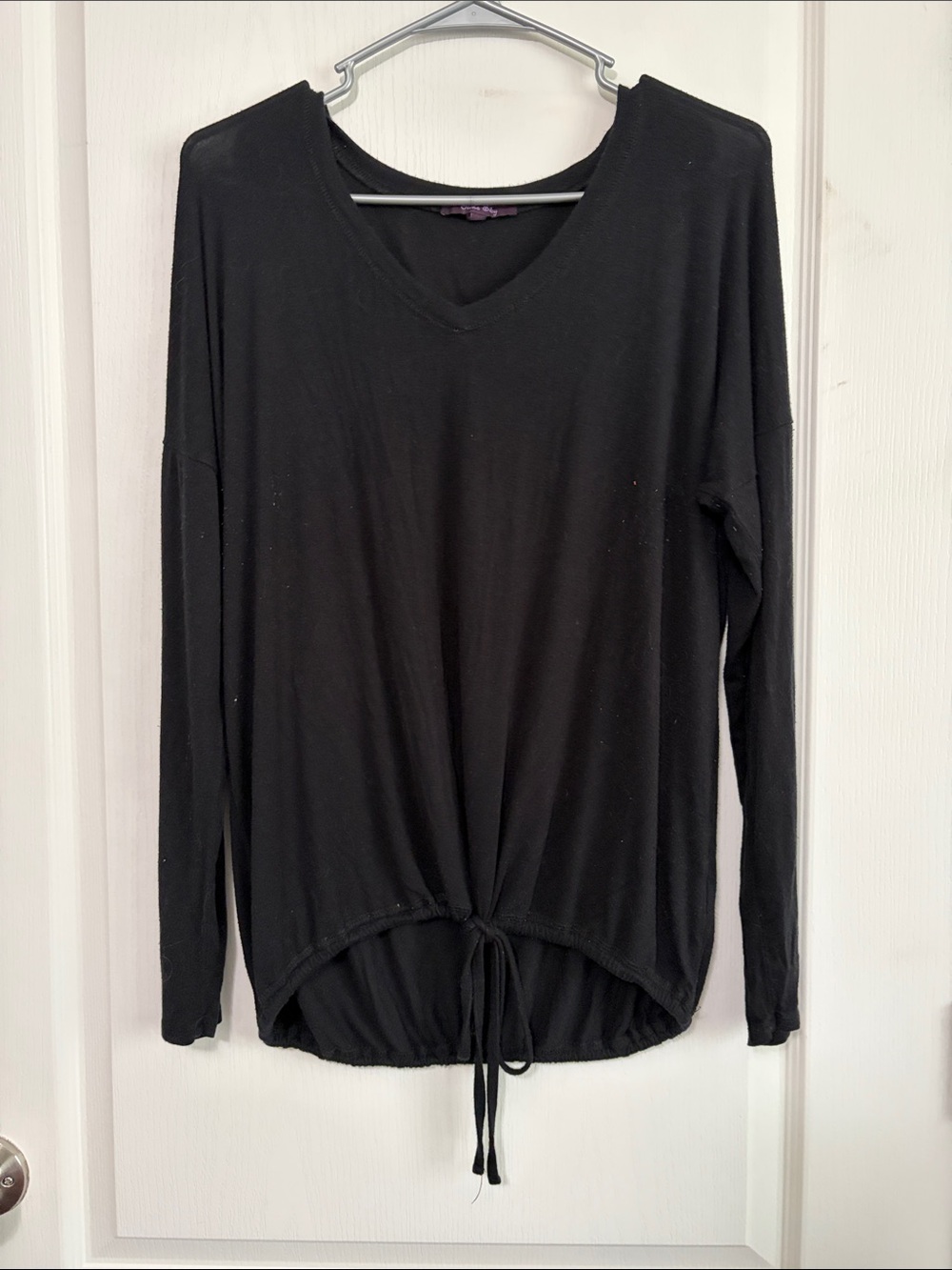 Olivia Sky Black V-Neck Long Sleeve Tie-Hem Top